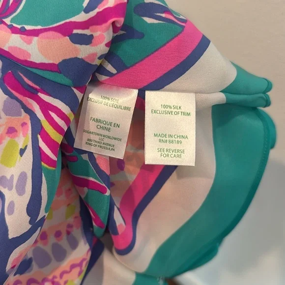 Lilly Pulitzer Silk Lettie Caftan Top Safari Sighted Multicolor Top, Sz S/M - Picture 9 of 10